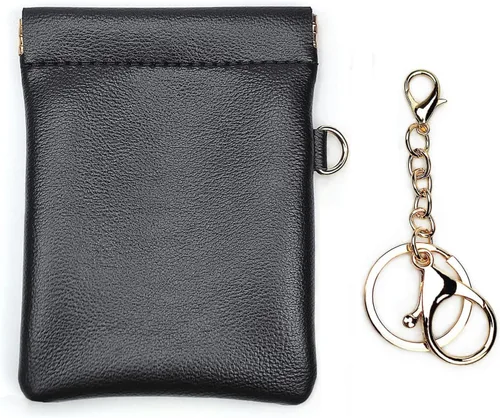 VOFOON Monedero de cuero con llavero pequeño titular de cambio delgado para mujeres y hombres, Negro -, Bolsa delgada