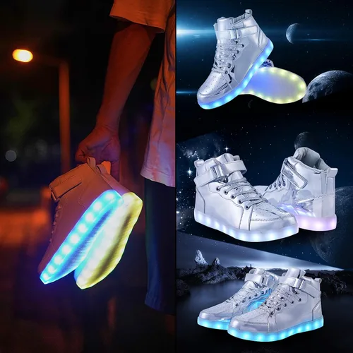 Miniatura 5 de Zapatos con luz LED para niños, tenis de caña alta para niños y niñas, zapatos de baile de hip-hop para Halloween, fiesta de Navidad con carga USB