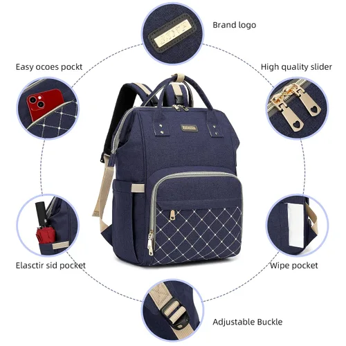 Miniatura 4 de Mochila para pañales, bolsas de pañales para bebés, niñas y niños, bolsas de bebé para mamás papás, bolsa cambiadora de pañales con bolsillos Azul