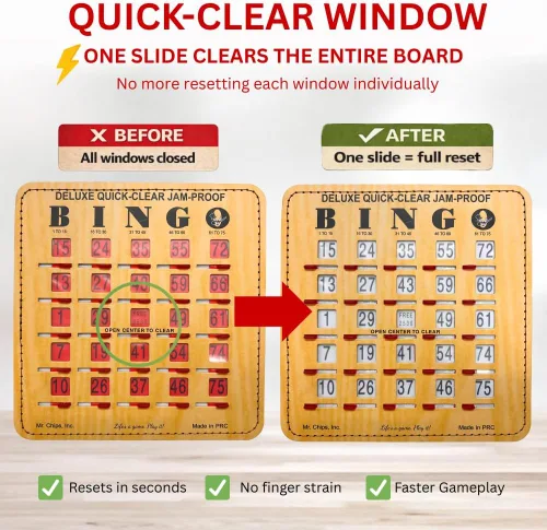 Miniatura 2 de MR CHIPS Tarjetas de bingo de lujo a prueba de atascos y transparentes con ventanas deslizantes, paquete de 100 unidades en estilo de madera 100