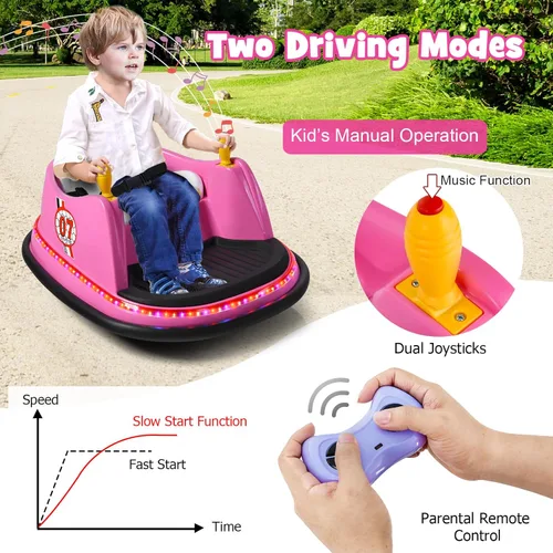 Miniatura 2 de Costzon Auto parachoques para niños, auto eléctrico de 12 V con control remoto, joysticks duales, giro de 360 grados, música, luces intermitentes