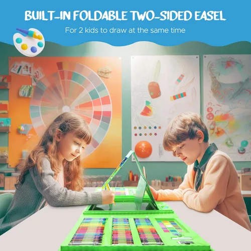 Miniatura 5 de homicozy Suministros de arte para niños de 4 a 12 años, estuche de arte con juegos de dibujo de dinosaurios, kits de colorear con caballete triple