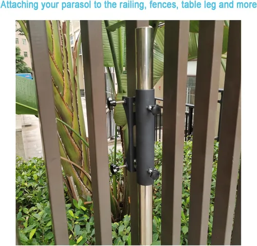 Miniatura 6 de Soporte resistente para sombrilla de patio al aire libre, clip fijo, abrazadera ajustable para sombrilla con perilla giratoria de mano