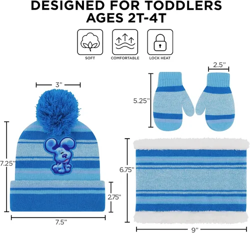Miniatura 7 de Nickelodeon Conjunto de gorro y manoplas de invierno para niños gorro azul para niños de 2 a 4 años Juego de bufanda