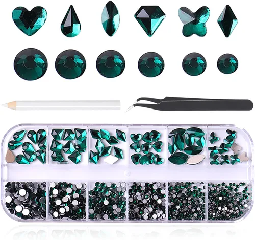 Miniatura 37 de 3520 diamantes de imitación de uñas color dorado champán para uñas, multiformas con parte trasera plana, diamantes de imitación redondos
