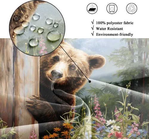 Miniatura 6 de Riyidecor Cortina de ducha de oso pequeño para decoración de baño, 36 pulgadas de ancho x 72 pulgadas de alto, caravana, mitad de vida silvestre