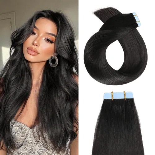 Miniatura 26 de YILITE Extensiones de cabello adhesivas de color rojo, 18 pulgadas, 50 g, 20 unidades, #99J, 100% cabello humano Remy, trama de piel sin costuras