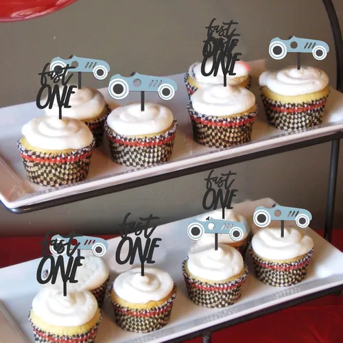 Miniatura 4 de Decoración de madera para cupcakes de coche de carreras, decoración de cumpleaños rápida de una magdalena Decoración temática de cumpleaños Fast
