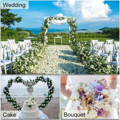 Miniatura 8 de Higfra Flores artificiales, 25 unidades, rosas falsas de aspecto real con tallos para ramos de boda, centros de mesa de baby shower, arreglos Blanco