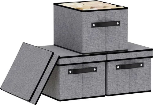 Miniatura 26 de Contenedor de almacenamiento plegable, caja de almacenamiento de 10.2 x 7.8 x 6.7 pulgadas con tapa, organizador de armario para organizar con asas