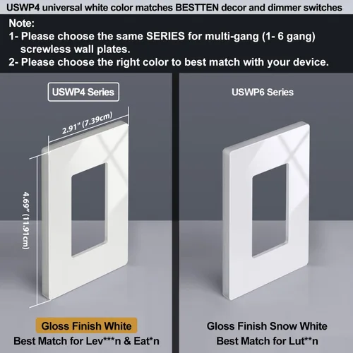 Miniatura 3 de Paquete de 50 placas BESTTEN de pared sin tornillos de 1 banda, USWP4 brillante blanco roto, cubierta de salida de decorador, placa frontal