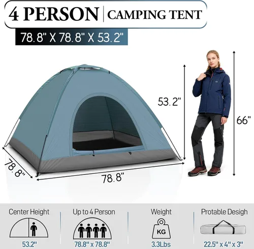 Miniatura 2 de Outvita Tienda de campaña para 4 personas con lluvia y bolsa de transporte, tienda de campaña impermeable de fácil instalación con ventanas de malla