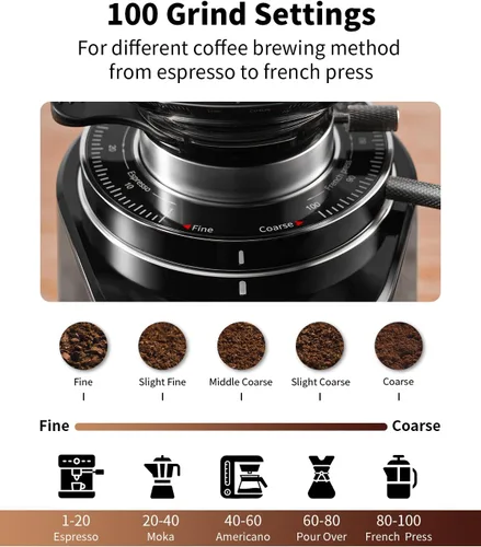 Miniatura 4 de SHARDOR Molinillo de café profesional de 64 mm con muelas con 100 ajustes de molienda y cámara totalmente metálica, molinillo de granos de café