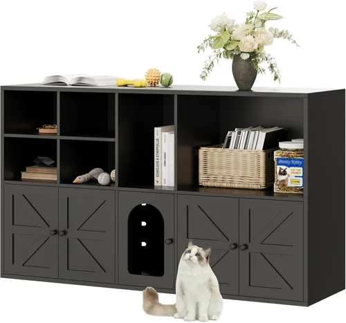 IRONCK Gabinete para Caja de Arena para 2 Gatos, Muebles que Ocultan la Caja de Arena con Habitación Doble y Gran Espacio de Almacenamiento, Muebles