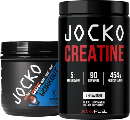 Jocko Fuel Paquete de gimnasio - Creatina + Nitro Pop Polvo de preentrenamiento (paquete de 2) Suministro para 30 días