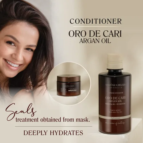Miniatura 3 de AMAZONICA BELEZA Acondicionador Oro de Cari, hidratación intensiva para cabello seco con aceite de argán y vitamina E, línea profesional, 10 onzas