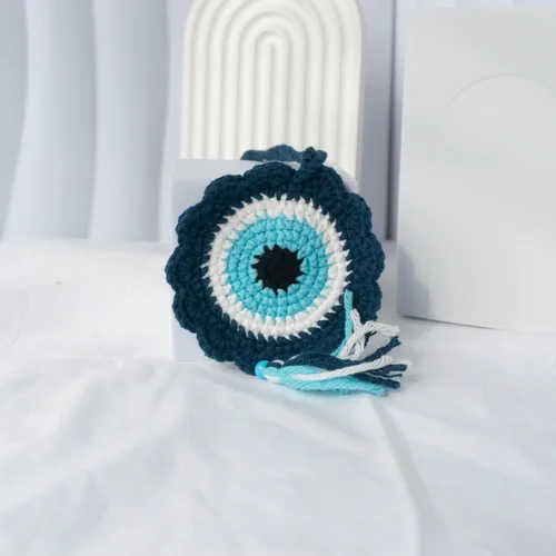 Miniatura 6 de Talataca Adorno de ganchillo para automóvil de ojo malvado – Dije de espejo retrovisor de ojo azul turco hecho a mano, decoración colgante de 4