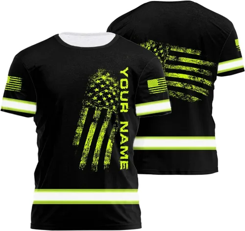 Miniatura 7 de Camisa de alta visibilidad para hombre, camisas de seguridad reflectantes con nombre personalizado para patriota, patriótico, veterano, militar