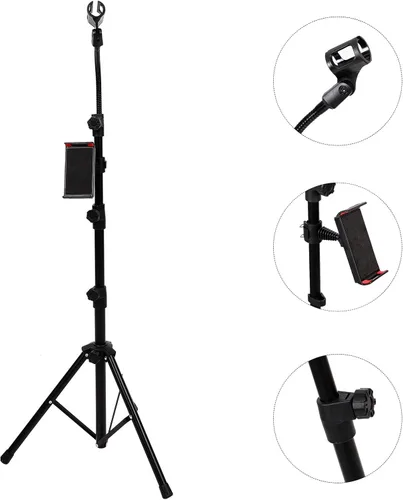 Miniatura 7 de SOLUSTRE Trípode de soporte de micrófono profesional ajustable con base antideslizante resistente soporte telescópico de micrófono para cantar