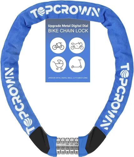 Miniatura 21 de Topcrown Cerradura de cadena para bicicleta, diales digitales de metal mejorados, 3.2 pies de largo, alta seguridad, resistente, antirrobo