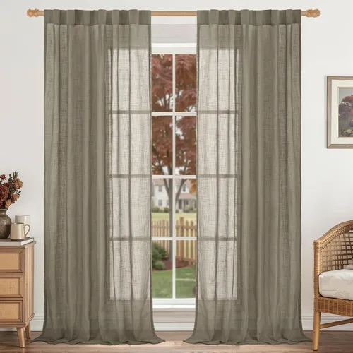 Miniatura 21 de LAMIT Cortinas de lino beige de 30 pulgadas de largo para ventanas pequeñas, cortinas semitransparentes filtrantes de luz, pestaña trasera