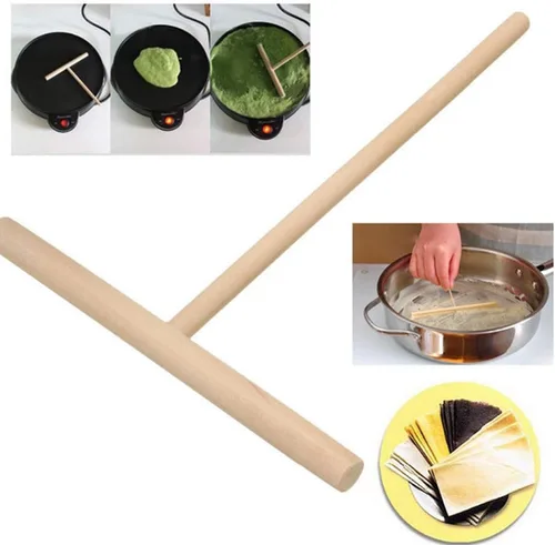 Miniatura 4 de 5 piezas para hacer panqueques, plancha para panqueques, esparcidor de madera en forma de T, crepé, esparcidor de masa para panqueques, herramienta