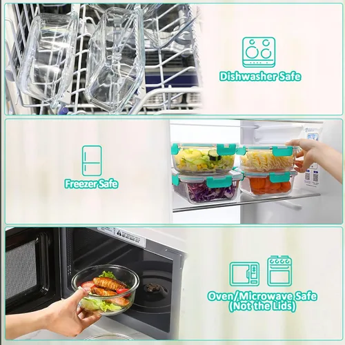 Miniatura 4 de MCIRCO - Paquete de 8 recipientes de vidrio de 30 onzas para preparación de comidas, recipientes herméticos de vidrio con tapas, aptos para Verde