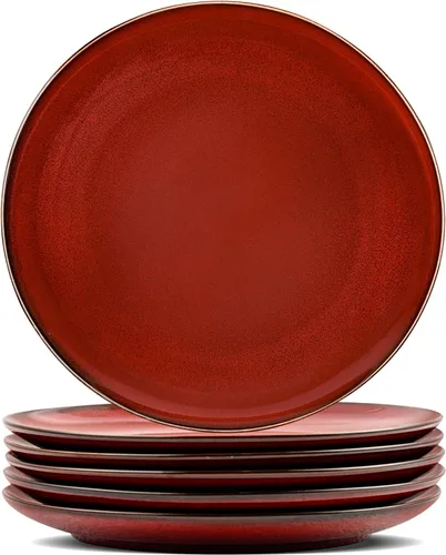 Miniatura 8 de vicrays Juego de Platos de Cena de Cerámica, 10.5 Pulgadas, Juego de 6, Redondos, Apto para Microondas, Horno, Lavavajillas, Porcelana Acanalada
