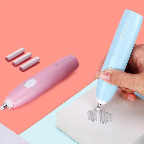 Miniatura 6 de Menolana Lápiz eléctrico, borradores electrónicos, mini escritorio, juego de aspiradora mecánica para niños, papelería, suministros de oficina, azul