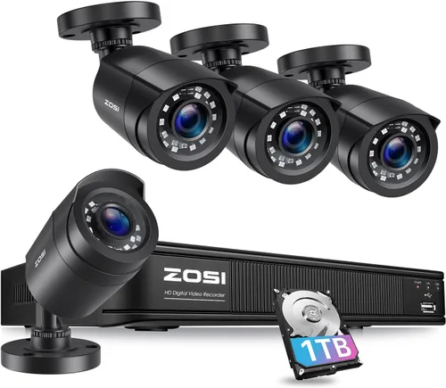 ZOSI Sistema de cámara de seguridad para el hogar 3K 5MP Lite con detección de vehículos humanos AI, H.265+ DVR de vigilancia de 8 canales y 4