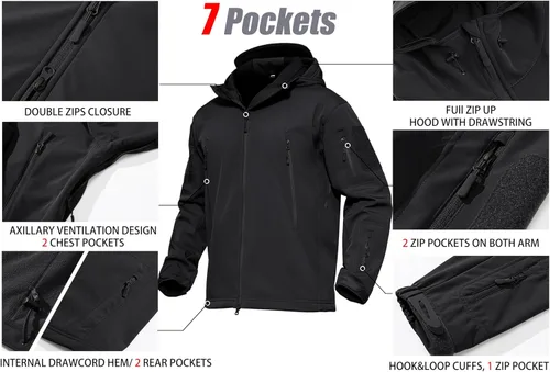 Miniatura 6 de MAGCOMSEN - Chaqueta táctica con capucha para hombre, impermeable, suave, abrigo de invierno