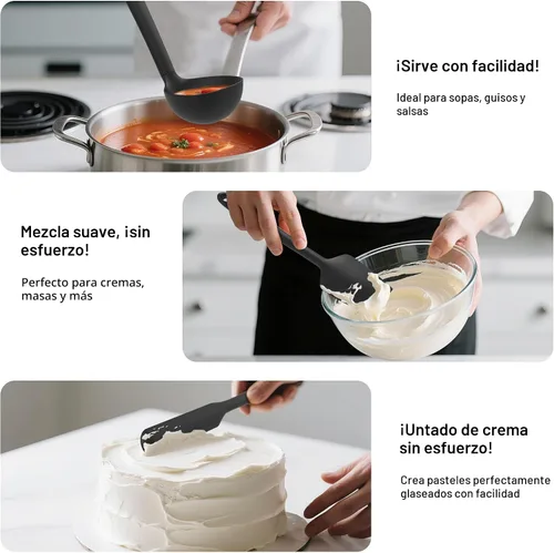 Miniatura 4 de Coukre Juego de utensilios de cocina de silicona con soporte, resistentes al calor, herramientas de cocina de grado alimenticio, espátula, cuchara