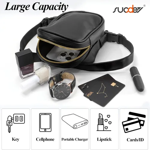 Miniatura 6 de SUOSDEY Riñonera de cuero para mujer, riñonera de cuero