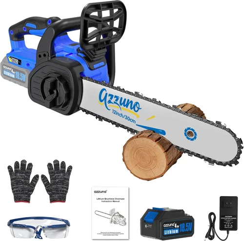 Miniatura 8 de AZZUNO Mini motosierra, motosierra eléctrica portátil de 6 pulgadas, inalámbrica, pequeña motosierra de mano con 2 baterías recargables y 2 cadenas
