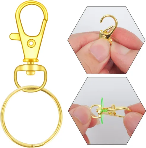 Miniatura 3 de 70 piezas de ganchos giratorios con llaveros, cierre de garra de langosta de metal, anillos para llaveros para manualidades (Oro, 1.2 pulgadas