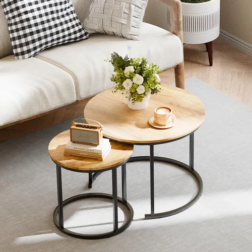Miniatura 3 de Garden 4 you Mesa de Centro Anidable, Juego de Mesa de Centro Redonda de 23.6", Juego de 2 Mesas Anidables de Madera con Marco de Metal, Mesas