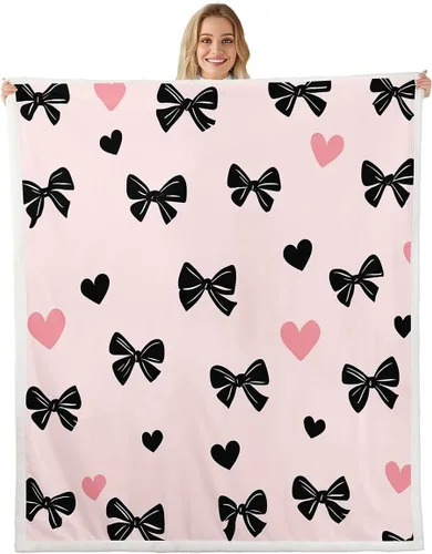 Miniatura 19 de Erosebridal Black Pink Bow Fleece Throw Blanket 40"x50" - Ultra-Soft for Couch Sofa Bed,Kawaii Cool Bowknot Sherpa Blanket,Princess Style Fuzzy