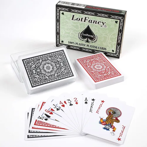 Miniatura 10 de LotFancy Tarjetas de juego de plástico, 2 barajas, tarjetas de póquer negras frescas con fundas de plástico, impermeables, índice estándar