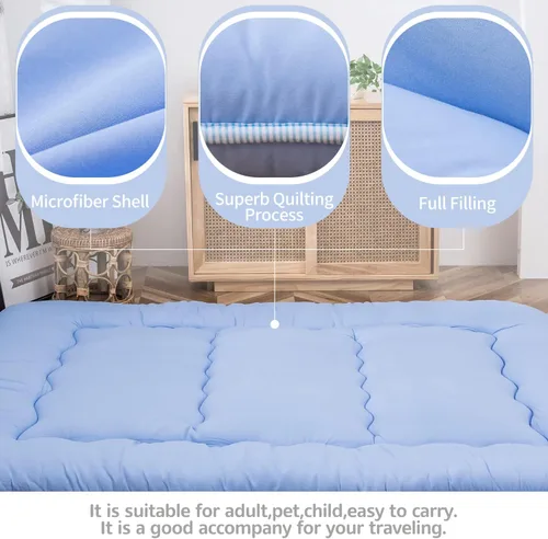 Miniatura 3 de MAXYOYO Colchón japonés de suelo futón, almohadilla gruesa para dormir, colchoneta enrollable, almohadilla de colchón, tumbona plegable para el Azul