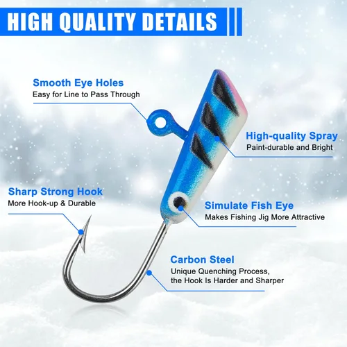 Miniatura 3 de Ice Fishing Jigs Lures kit, Luminous Ice Fishing Gear Crappie Panfish Jigs Head Fishing Hooks Set for Winter Ice Jigging Walleye Perch Bluegill