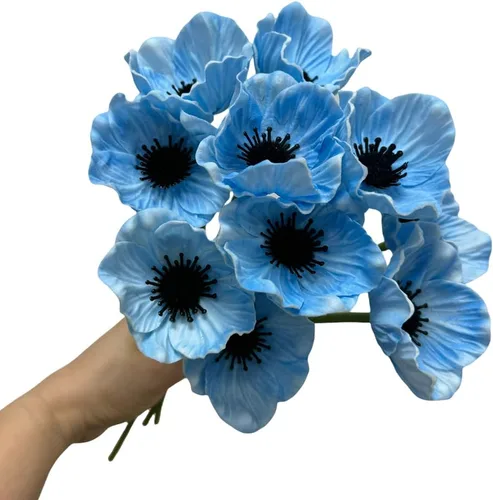 Miniatura 5 de Rikyo 10 ramos de flores artificiales de 11 pulgadas, flores de amapola, anémona que no se decoloran, flores silvestres falsas para mesa de cocina
