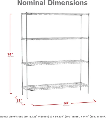 Miniatura 2 de Metro EZ1860NC-4 Super Erecta - Estantería de alambre industrial Paquete de Conveniencia de 4 estantes, cromado, 18" x 60" x 74.5
