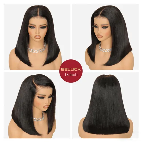 Miniatura 4 de Beluck Peluca de cabello humano lacio de densidad 250, sin pegamento, precortada 3 en 1, precortada 3 en 1, peluca de 15A 6x6 HD, con cierre