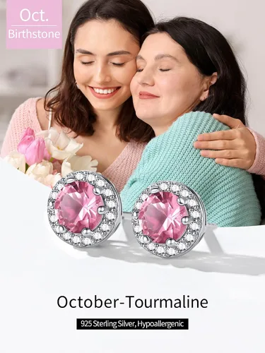 Miniatura 5 de ChicSilver Aretes de plata de ley 925 con forma de corazón, redondo, pera, esmeralda, piedra natal con halo para mujer, joyería de cumpleaños