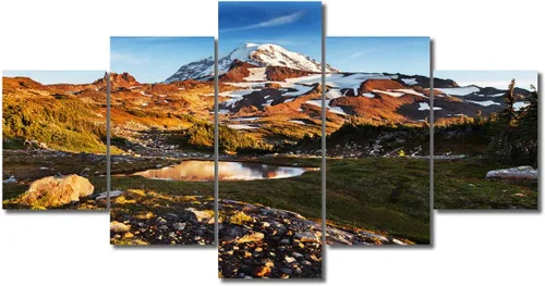 Miniatura 99 de TUMOVO Lienzo decorativo para pared de sala de estar, 5 paneles de naturaleza, Alaska, Estados Unidos, autopista alrededor de montañas, paisaje