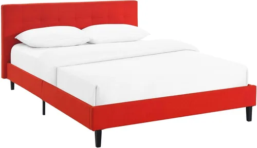 Modway Linnea - Cama de plataforma tapizada color rojo atómico con soporte de listones de madera