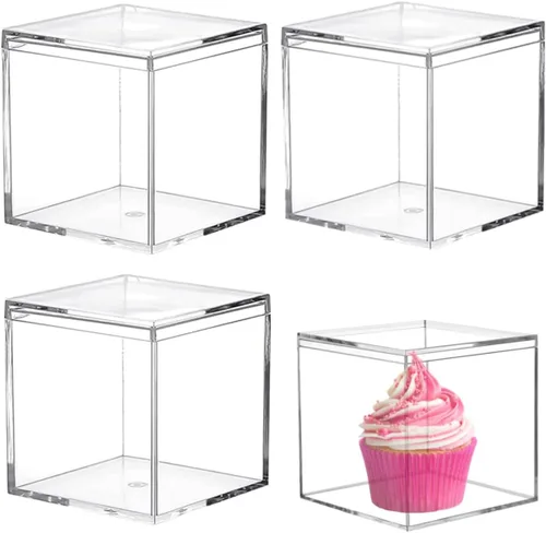 Miniatura 8 de Caja de acrílico transparente con tapas, paquete de 4 cajas de plástico cuadrado de plástico de 4.3 x 2.7 x 1 pulgadas, caja de almacenamiento