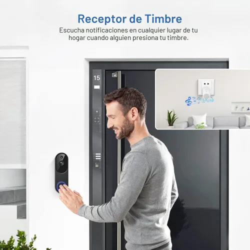 Miniatura 9 de Cámara de timbre de video inalámbrico 1080P, detección humana AI, conversación de 2 vías, visión nocturna, WiFi de 2.4 GHz, cámara de seguridad