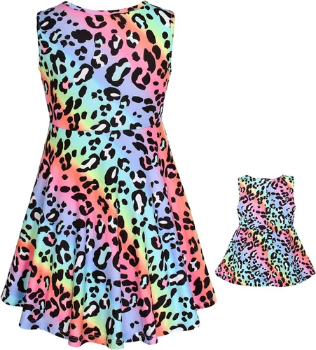 Miniatura 2 de JESKIDS Vestidos a juego para muñecas y niñas, vestido de unicornio sin mangas, vestido de verano de 18 pulgadas, muñeca de 3 a 9 años