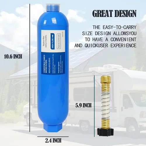 Miniatura 2 de Paquete de 2 filtros de agua para caravana con 2 protectores de manguera flexible, reduce mal sabor, olores, óxido, cloro, fluoruro y sedimentos